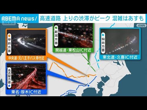 高速道路　各地で激しい渋滞　上りピークに　混雑あすも(2026年1月2日) サムネイル