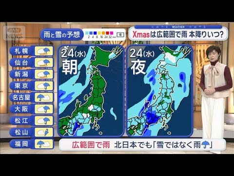 【全国の天気】あす貴重な冬晴れ　クリスマスイブは広い範囲で雨【スーパーJチャンネル】(2025年12月22日) サムネイル