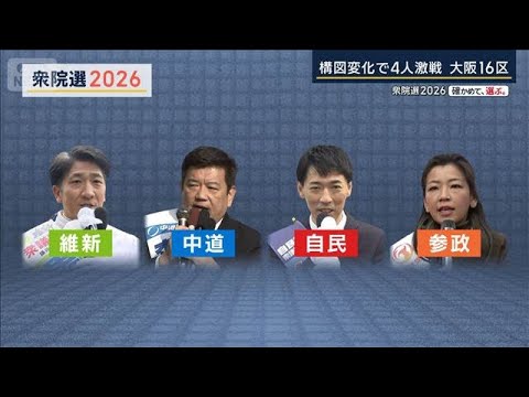 “構図変化”で4候補の激戦区に　衆院選2026・大阪16区【報道ステーション】(2026年1月30日) サムネイル