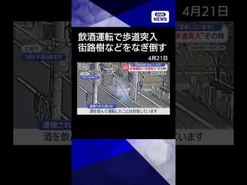 【ニュース】飲酒運転で“歩道突入”瞬間映像　逮捕の28歳「反省しています」 shrots サムネイル