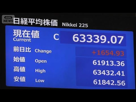 【速報】日経平均株価　終値としての最高値を更新　終値は6万3339円(2026年5月22日) サムネイル