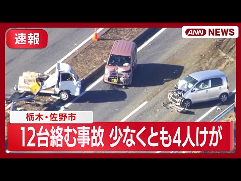 【現場空撮】走行中のトラックから茶葉が飛散 合わせて12台が絡む事故 少なくとも4人けが 栃木・佐野市(2025年1月… サムネイル
