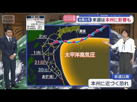 【全国の天気】台風6号　来週は本州に影響も　大雨警戒【スーパーJチャンネル】(2026年5月28日) サムネイル
