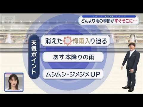 【関東の天気】どんより雨の季節がすぐそこに…　関東甲信　あすにも梅雨入りか？【スーパーJチャンネル】(2026年6月6… サムネイル
