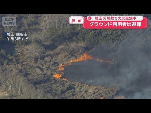 河川敷で草が燃え延焼中　周辺のグラウンド利用者に避難呼びかけ　埼玉・熊谷市(2026年1月11日) サムネイル