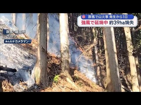 群馬で山火事　発生から1日　強風で延焼中　鎮火めど立たず　約39ha焼失【スーパーJチャンネル】(2026年1月26日) サムネイル